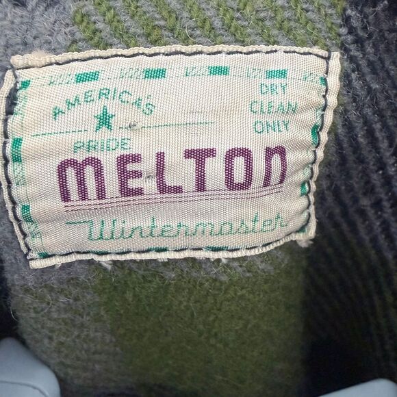 Melton Wintermaster Flannel VTG 50s Shirt L Green Gray Plaid Wool Blend Made USA - Picture 3 of 5